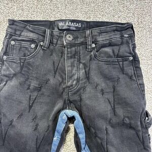 Valabasas Jeans Mens 29x34 Black Dark Wash Skinny Fit Logo Denim Distressed